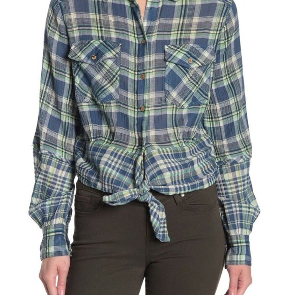 NEW NWT Free People First Bloom Plaid Top Button - Picture 3 of 6
